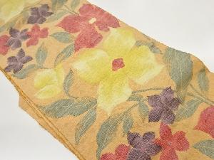 手織り真綿紬花々模様織出し名古屋帯